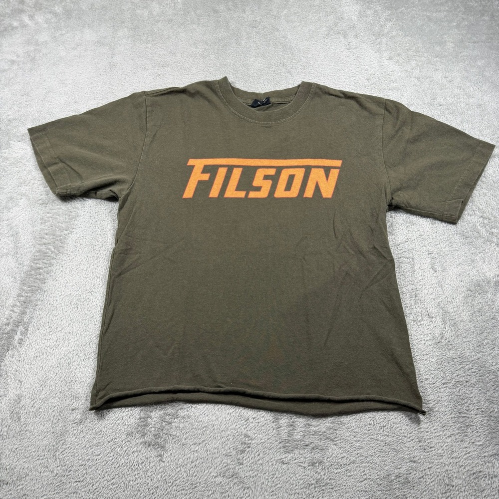 Filson T-Shirt Women XSmall Olive Green Spellout Graphic Logo Cut Hem